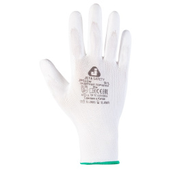 Перчатки защитные из полиэфира с полиуретановым покрытием Jeta Safety JP011w белые
