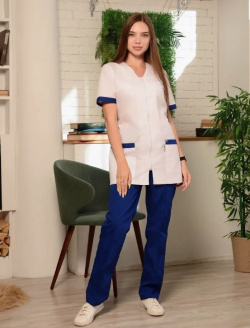 Костюм женский "Есения" белый с васильком