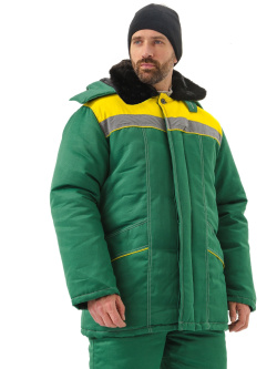 Костюм зимний "ВЬЮГА" куртка/полукомб. цвет: т.зелёный/жёлтый