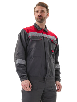 Костюм "ЛЕГИОН" куртка/брюки, цвет: т.серый/красный, ткань: ТВИЛ-250