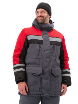 Костюм зимний "ЗИМНИК" куртка/брюки, цвет: т.серый/черный/красный