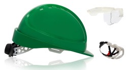 Каска защитная ЕЛАНПЛАСТ ФОРВАРД со встроенными очками зеленая
