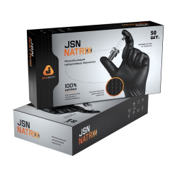 Перчатки нитриловые ультрапрочные с текстурой JSN50 NATRIX Jeta Safety (упаковка 25 пар), черные