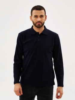 Рубашка-поло темно-синяя с длинными рукавами