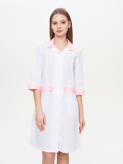 Халат женский "Фарма" белый с розовым СКИДКА 40%
