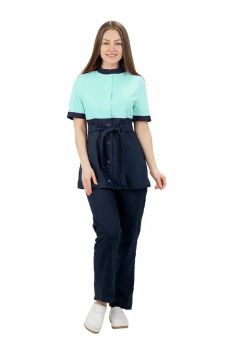 Костюм медицинский женский т.-синий/мята "Мария", тиси РАСПРОДАЖА 20%