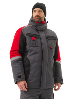 Костюм зимний "ВЕКТОР" IV кл., куртка/полукомб.цвет:Т.СЕРЫЙ/ЧЕРНЫЙ/КРАСНЫЙ 