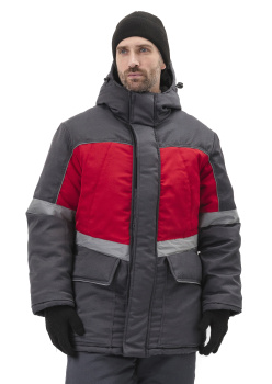 Костюм зимний "ВЕКТОР-УЛЬТРА" куртка/полукомб, цвет: т.серый/красный