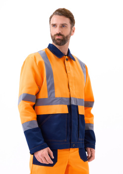 Костюм летний сигнальный "Скандин" куртка/полукомб. цвет: оранжевый/т.синий