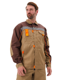 Костюм "РОЛЬФ" куртка/полукомбинезон, цвет: БЕЖЕВЫЙ/КОРИЧНЕВЫЙ, ткань: Твил-210