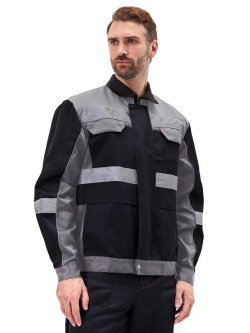 Костюм "РЕСПЕКТ" куртка/полукомб. цвет: ЧЕРНЫЙ/СЕРЫЙ