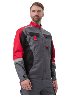 Костюм "МЕГА" куртка/брюки, цвет: Т.СЕРЫЙ/ЧЕРНЫЙ/КРАСНЫЙ