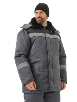 Костюм зимний "ВЬЮГА" IV кл., куртка/полукомб. цвет: т.серый/чёрный 