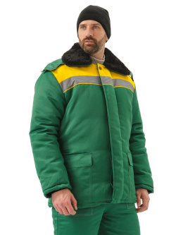 Куртка зимняя "УРАЛ" цвет: т.зеленый/желтый