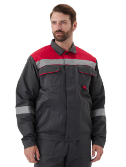 Костюм "ЛЕГИОН" куртка/брюки, цвет: т.серый/красный, ткань: ТВИЛ-250