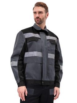 Костюм "РЕСПЕКТ" куртка/полукомб. цвет: ЧЕРНЫЙ/СЕРЫЙ