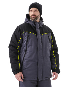 Костюм зимний "БУРАН" куртка/полукомб. цвет:Т.СЕРЫЙ/ЧЕРНЫЙ