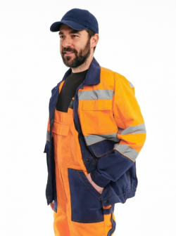 Костюм сигнальный летний мужской "Дорожник" куртка/полукомб. оранжевый/т.синий