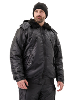 Куртка мужская на поясе "Охрана" зимняя черная (с капюшоном)