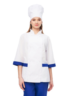 Костюм повара женский "Фламбе" белый с васильковым