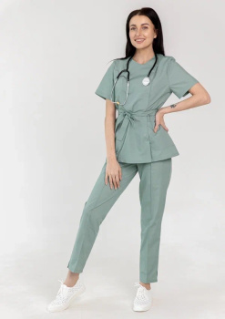 Костюм медицинский женский "Элана" (тк. тиси) зеленый РАСПРОДАЖА 40%