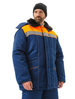 Костюм зимний "ВЬЮГА" куртка/полукомб. цвет: т.синий/оранжевый