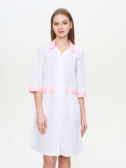 Халат женский "Фарма" белый с розовым СКИДКА 20% - Урсус