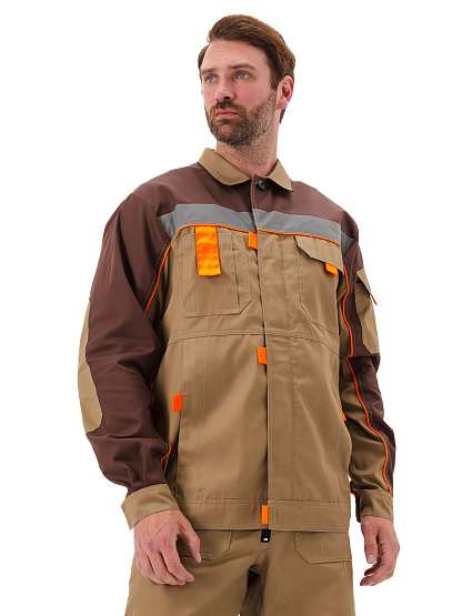 Костюм "РОЛЬФ" куртка/полукомбинезон, цвет: БЕЖЕВЫЙ/КОРИЧНЕВЫЙ, ткань: Твил-210 - Урсус