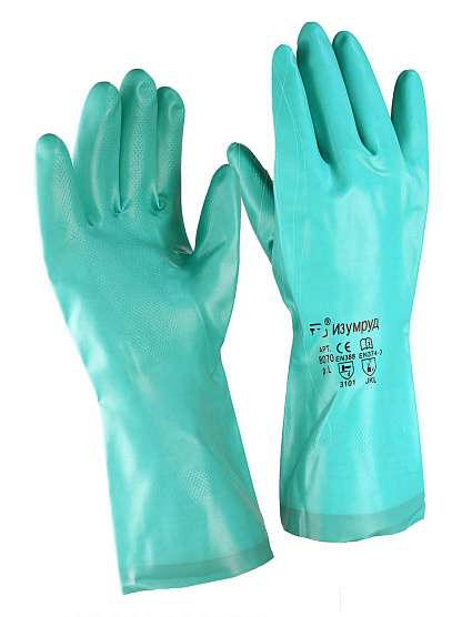 Перчатки химзащитные МБС, КЩС, нитриловые тип "Изумруд"