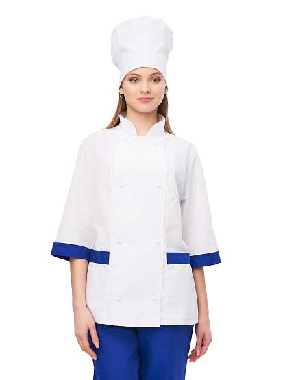 Костюм повара женский "Фламбе" белый с васильковым  - Урсус