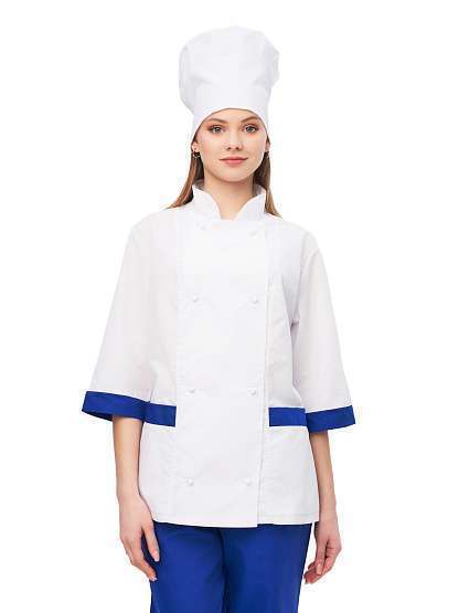 Костюм повара женский "Фламбе" белый с васильковым - Урсус